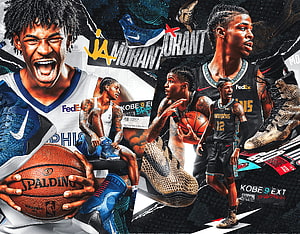 Ja Morant Memphis Grizzlies Basketball Collage with Kobe 9 Elite Sneakers HD wallpaper