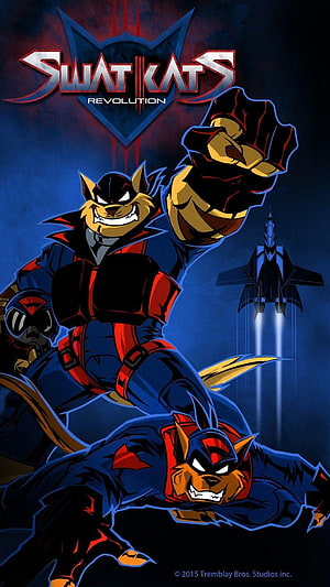 Swat Kats Revolution Animated Poster Featuring Two Feline Heroes in Action HD phone wallpaper