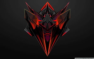 Dark Geometric Crystal Skull with Red Glowing Accents on Black Background HD wallpaper