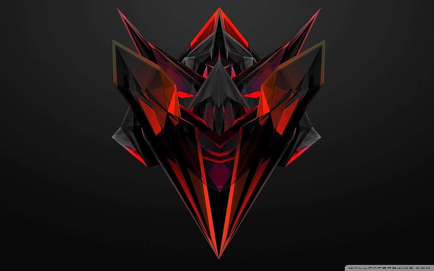 Dark Geometric Crystal Skull with Red Glowing Accents on Black Background HD wallpaper