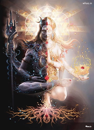 Shiva Shakti Divine Union Digital Art with Trishul and Lotus HD phone wallpaper