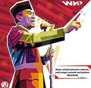 Ir. Soekarno Geometric Vector Portrait with Microphone and Quote HD wallpaper