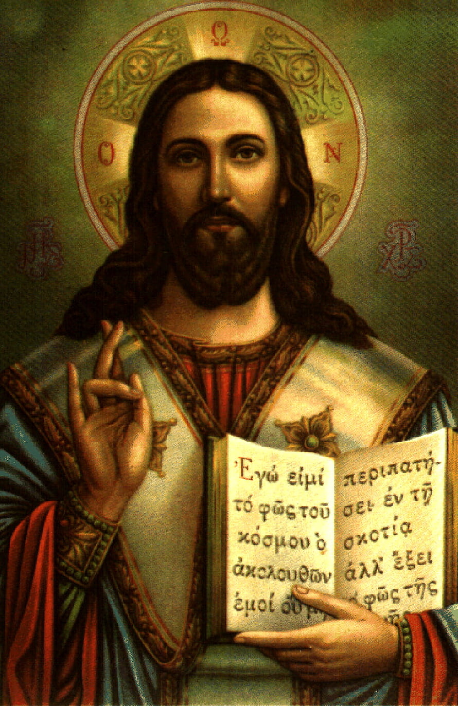 Traditional Orthodox Icon of Jesus Christ Holding a Gospel Book with Blessing Gesture HD phone wallpaper