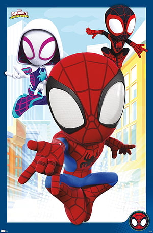 Spidey and His Amazing Friends Animated Poster Featuring Spider-Man, Ghost-Spider, and Miles Morales HD phone wallpaper