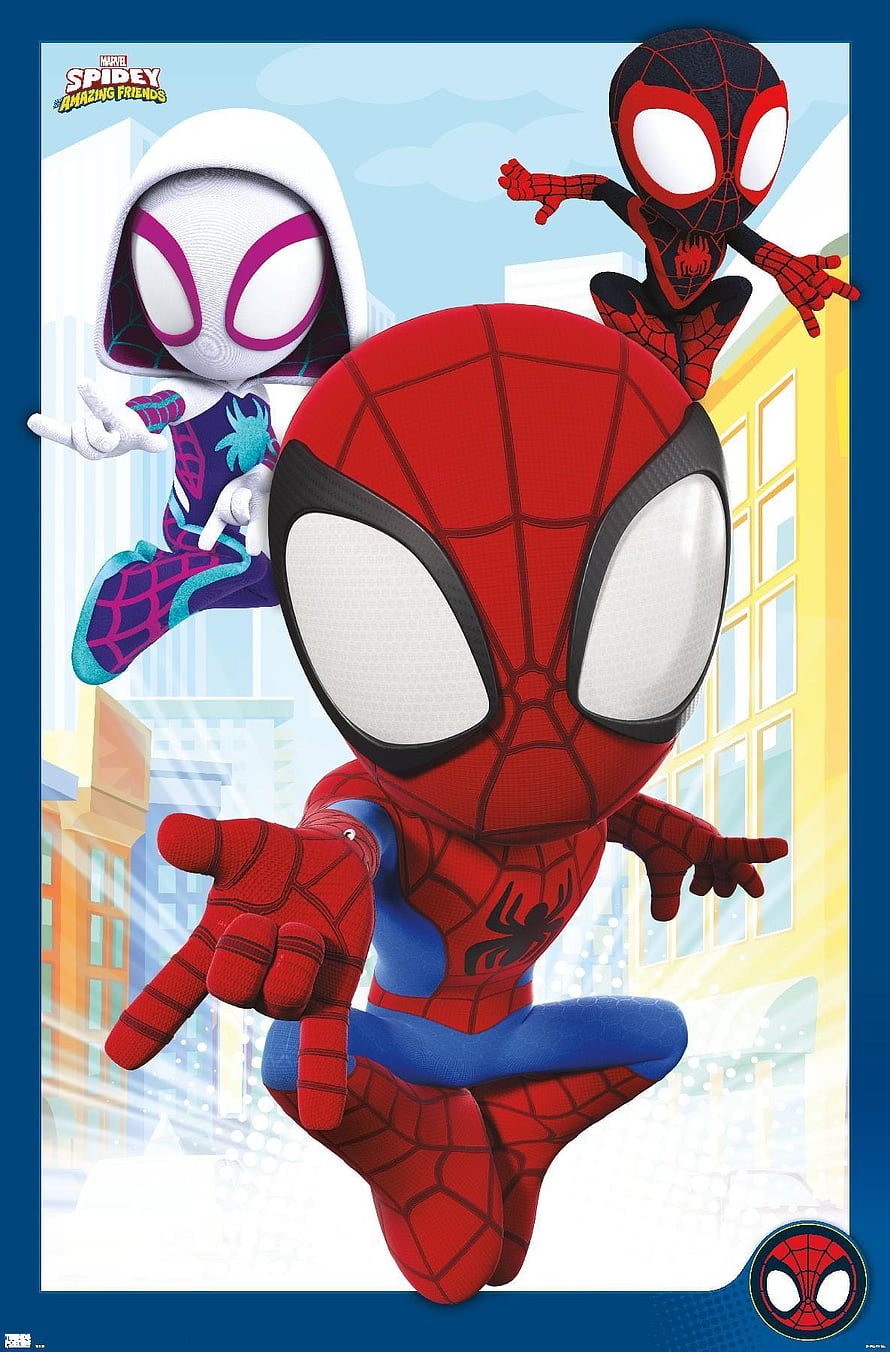 Spidey and His Amazing Friends Animated Poster Featuring Spider-Man, Ghost-Spider, and Miles Morales HD phone wallpaper