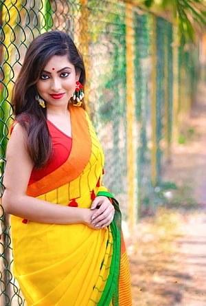 Indian Woman in Vibrant Yellow Saree with Red Blouse and Traditional Jewelry, Hot & Cute Desi Indian Girls ✔️✔️Girl for Android, indian girl beautiful HD phone wallpaper