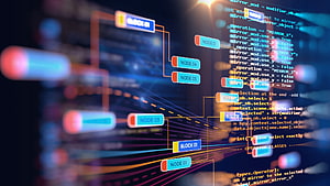 Abstract Data Science Visualization with Flowchart Nodes and Code HD wallpaper