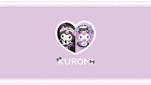 Kuromi Heart Split Design with Lace Border on Soft Lavender Background HD wallpaper