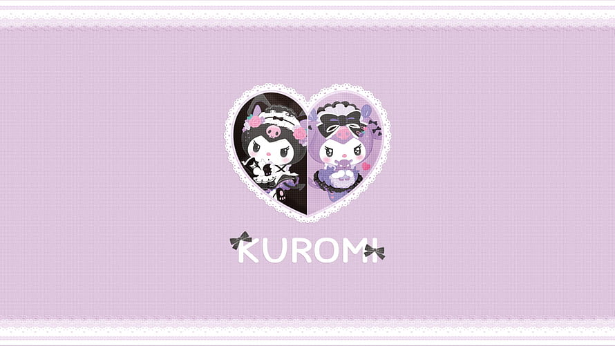 Kuromi Heart Split Design with Lace Border on Soft Lavender Background HD wallpaper