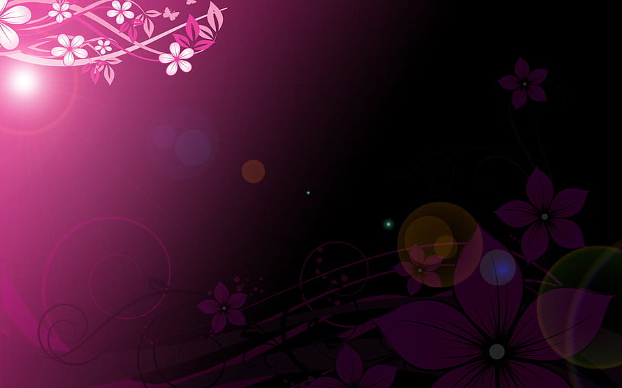 Dark Floral Abstract Background with Pink and Purple Blossoms and Bokeh Light Effects HD wallpaper