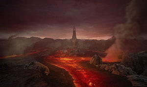Mustafar Lava River and Tower from Vader Immortal Episode I HD wallpaper