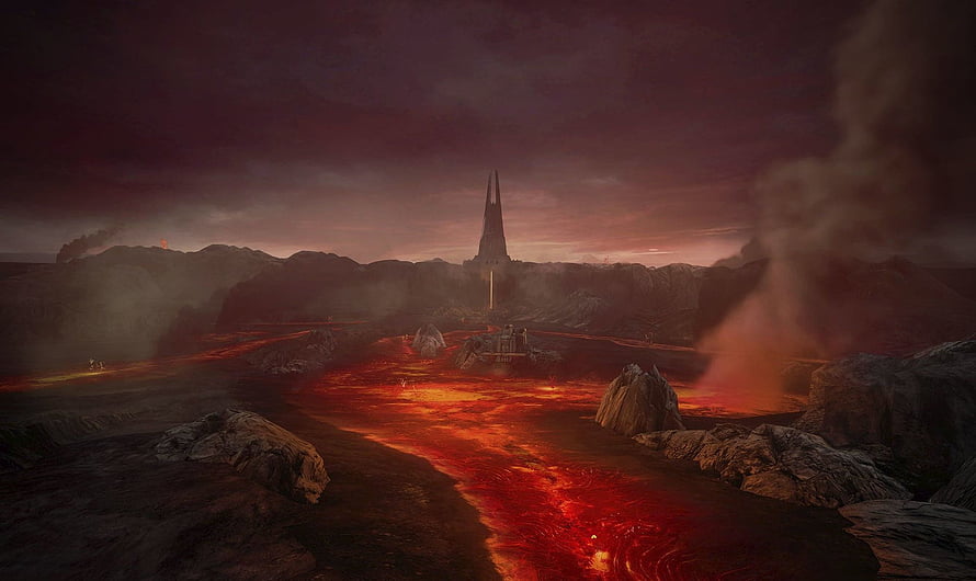 Mustafar Lava River and Tower from Vader Immortal Episode I HD wallpaper