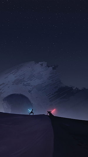 Rey and Kylo Ren Lightsaber Duel on the Death Star in Star Wars The Rise of Skywalker HD phone wallpaper