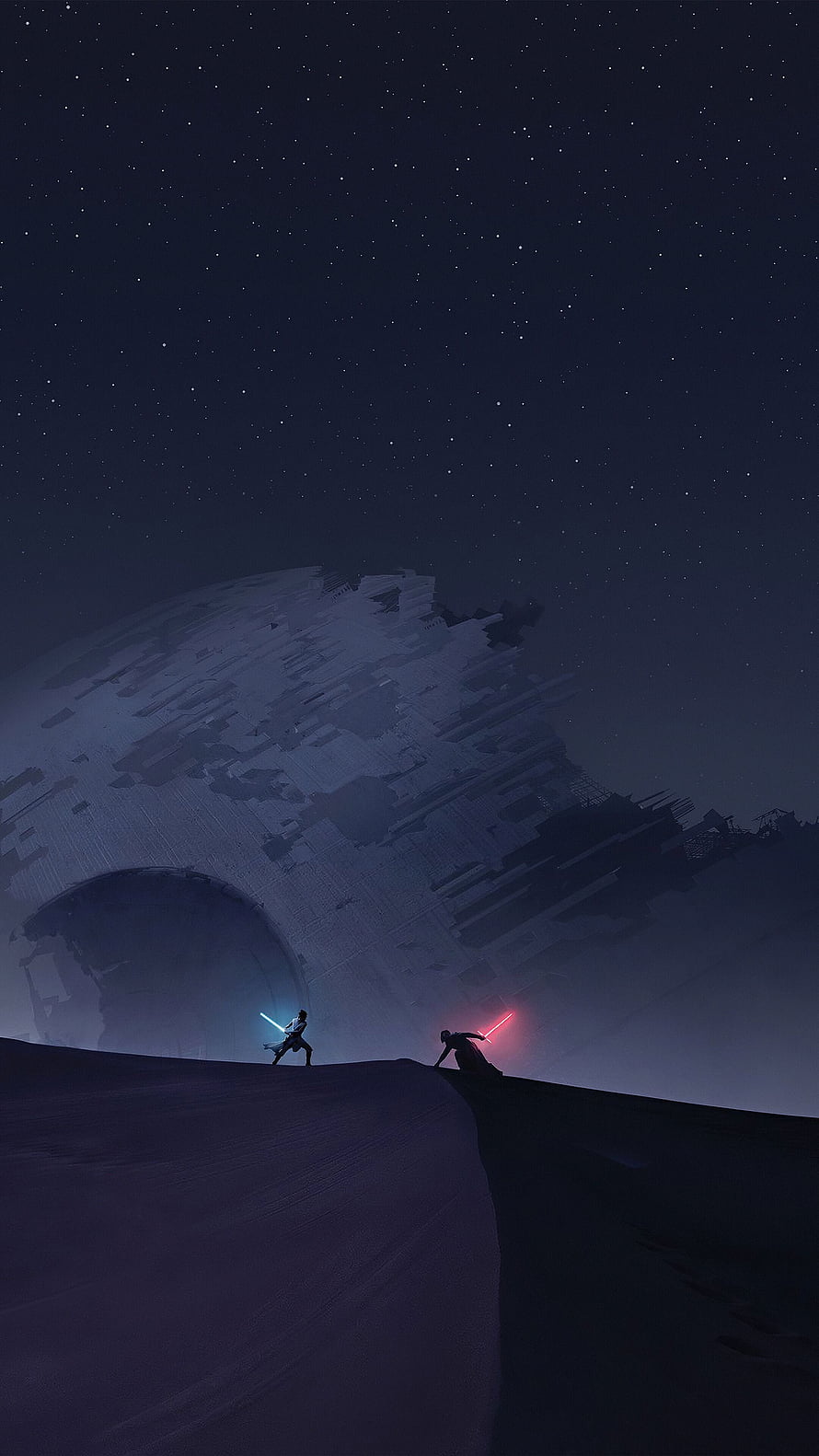 Rey and Kylo Ren Lightsaber Duel on the Death Star in Star Wars The Rise of Skywalker HD phone wallpaper