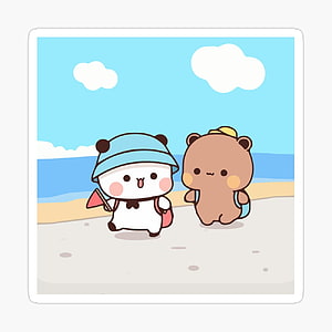 Bubu Dudu Cute Cartoon Panda and Bear Friends at the Beach HD phone wallpaper