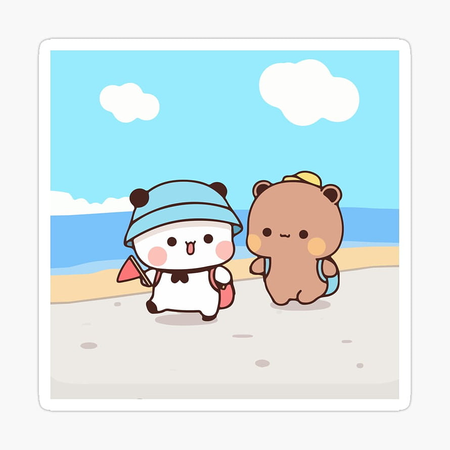 Bubu Dudu Cute Cartoon Panda and Bear Friends at the Beach HD phone wallpaper