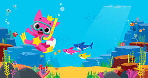 Pink Cat Diver Snorkeling in Vibrant Underwater Scene with Colorful Fish and Coral Reef HD wallpaper