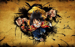 Monkey D. Luffy Dynamic Action Pose on Textured Background HD wallpaper