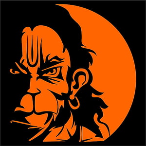 Hanuman Silhouette Portrait With Crescent Moon In Orange And Black, Bajrang Dal, dangerous hanuman HD phone wallpaper