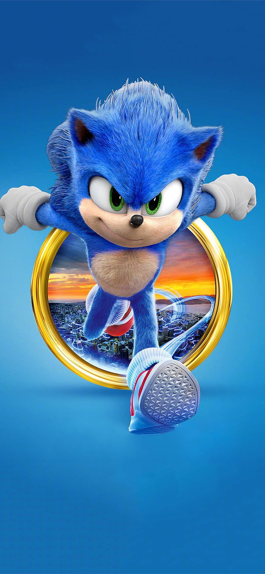 Sonic the Hedgehog 2020 Movie Poster Artwork with Golden Ring and Cityscape HD phone wallpaper
