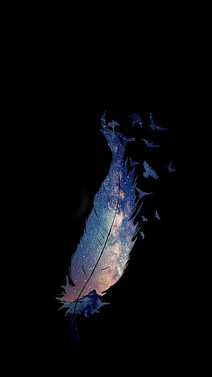 Galaxy Feather Artwork with Cosmic Nebula Colors on Black Background HD phone wallpaper