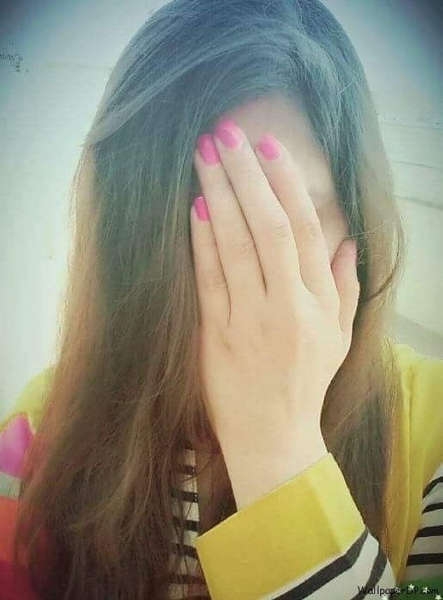 Girl with long brown hair covering face with hand and pink nail polish HD phone wallpaper