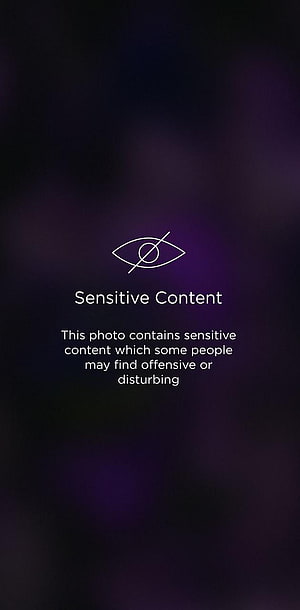 Minimalist Sensitive Content Warning Screen with Eye Icon on Dark Purple Background HD phone wallpaper