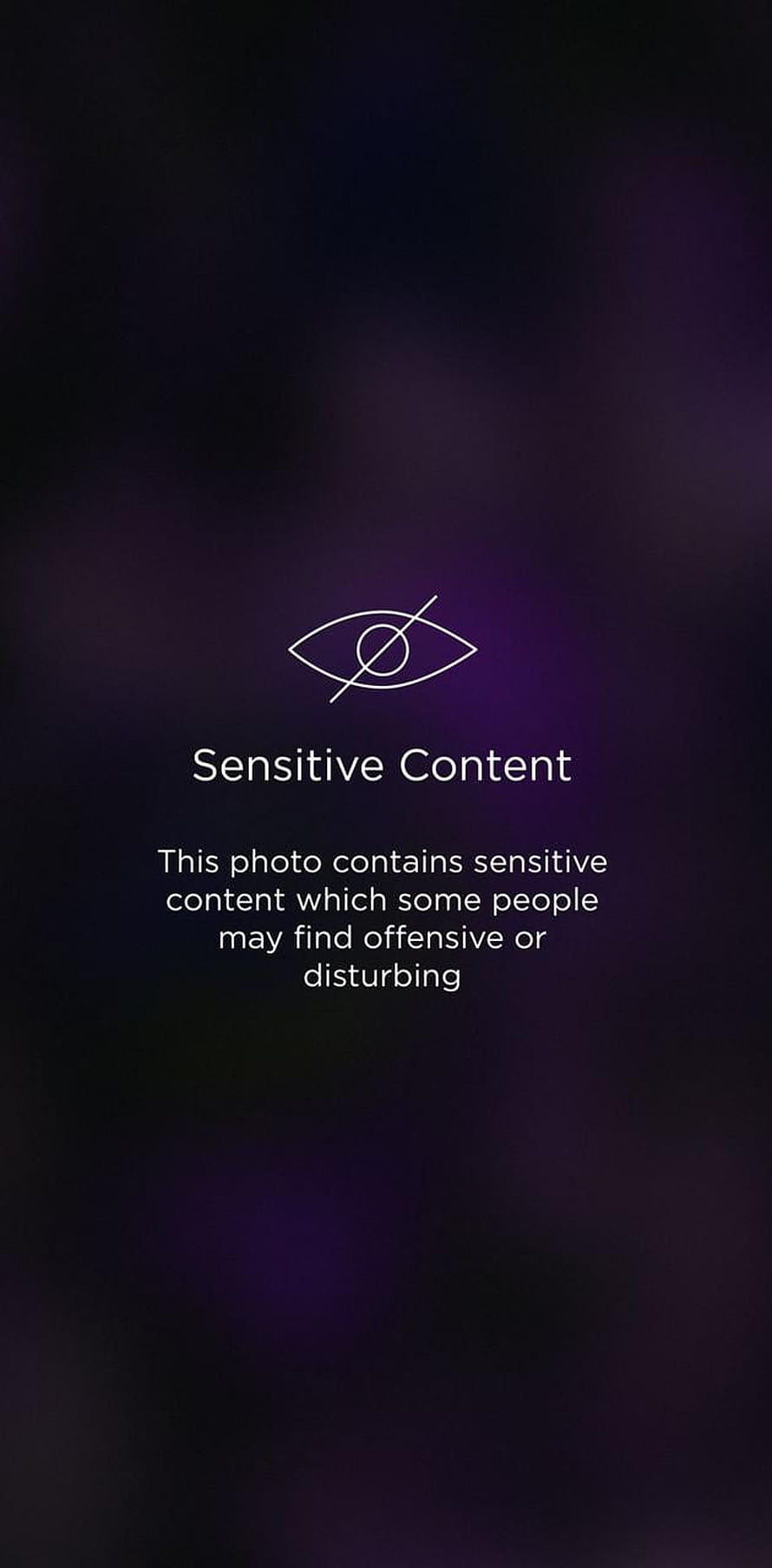 Minimalist Sensitive Content Warning Screen with Eye Icon on Dark Purple Background HD phone wallpaper