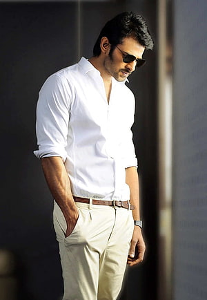 Prabhas in White Shirt and Sunglasses HD phone wallpaper
