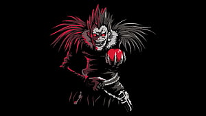 Ryuk Shinigami from Death Note Holding Red Apple on Black Background HD wallpaper