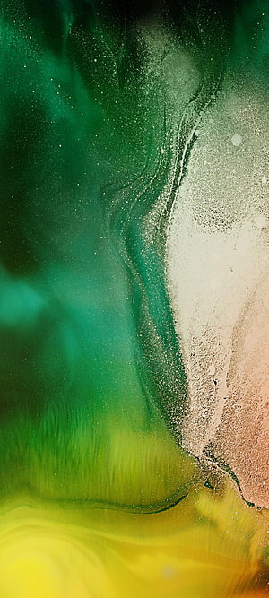 Abstract Fluid Art with Green and Gold Marble Swirls and White Speckles HD phone wallpaper