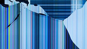 Abstract Glitch Art with Vertical Blue Stripes and Digital Distortion HD wallpaper