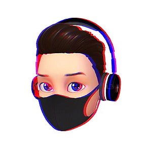 Stylized 3D Memoji Avatar Wearing Headphones and Face Mask with Chromatic Aberration Effect HD phone wallpaper