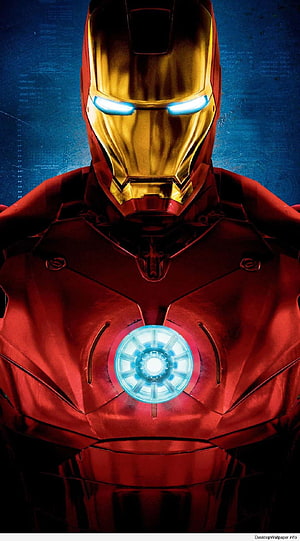 Iron Man 3 Close-Up Portrait with Glowing Arc Reactor and Blue Eyes HD phone wallpaper
