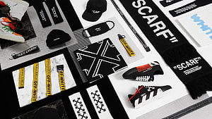 Off-White Collection Flat Lay Featuring Sneakers, Scarf, and Accessories HD wallpaper