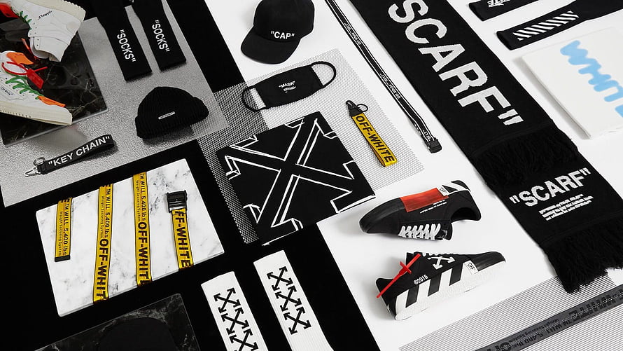 Off-White Collection Flat Lay Featuring Sneakers, Scarf, and Accessories HD wallpaper
