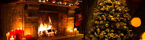 Cozy Christmas Fireplace with Candles and Decorated Tree HD wallpaper