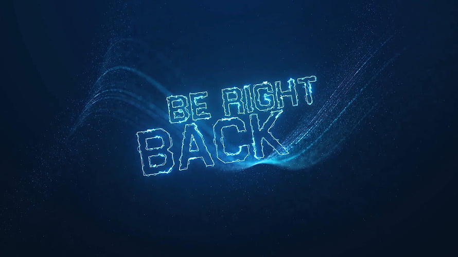 Be Right Back Glowing Neon Text on Dark Blue Particle Background HD wallpaper