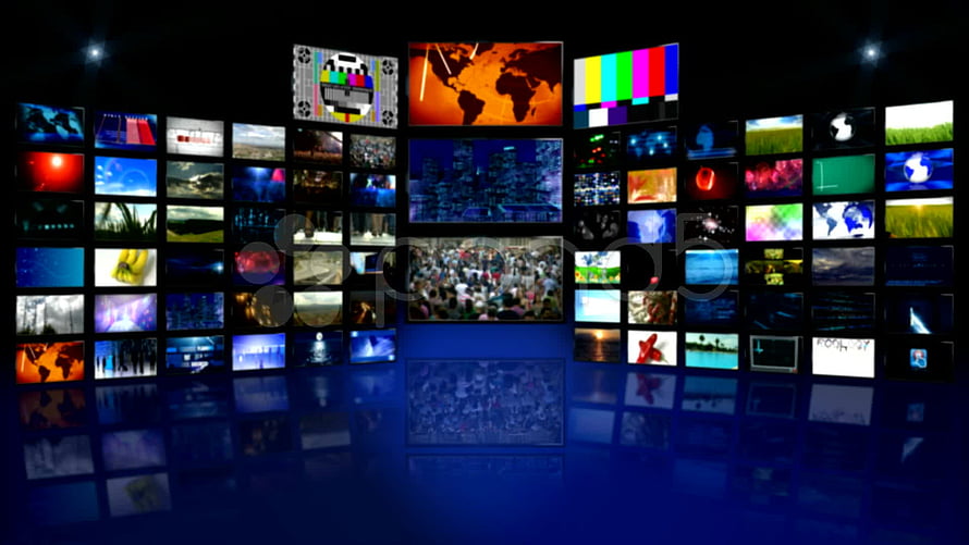 Digital News Studio Background with Multiple Video Screens and Color Bars HD wallpaper