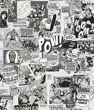 Black and White Marvel Comics Collage Featuring Spider-Man, Thor, Captain America, Iron Man, and Black Panther HD phone wallpaper