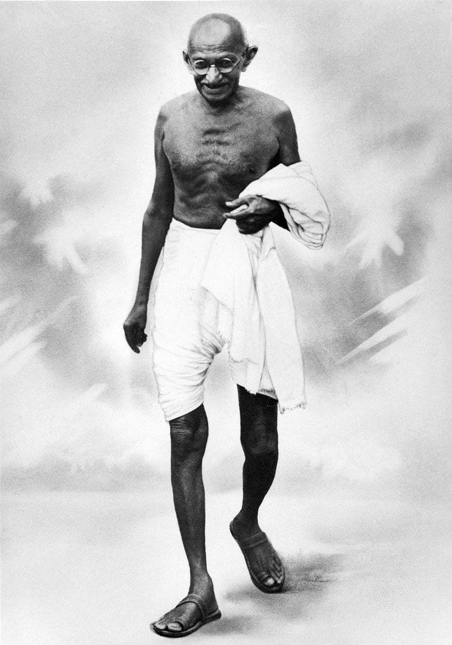 Mahatma Gandhi Walking in Traditional Dhoti and Round Glasses HD phone wallpaper