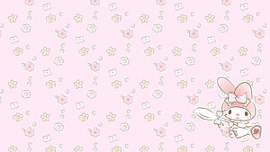 My Melody with Easter Bunny Ears and Carrot on Pastel Pink Floral Pattern Background HD wallpaper