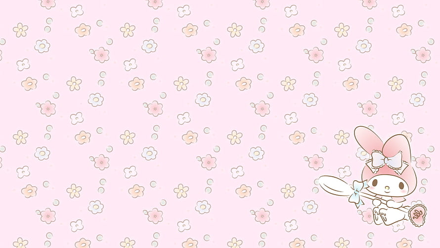 My Melody with Easter Bunny Ears and Carrot on Pastel Pink Floral Pattern Background HD wallpaper