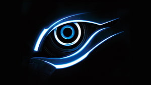 Gigabyte Gaming Eye Logo with Blue Neon Glow on Black Background HD wallpaper