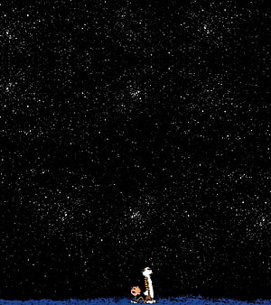 Calvin and Hobbes Stargazing Under a Vast Night Sky HD phone wallpaper