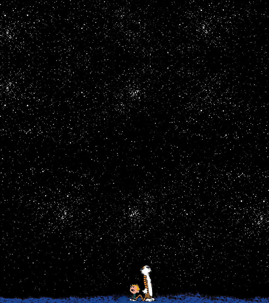 Calvin and Hobbes Stargazing Under a Vast Night Sky HD phone wallpaper