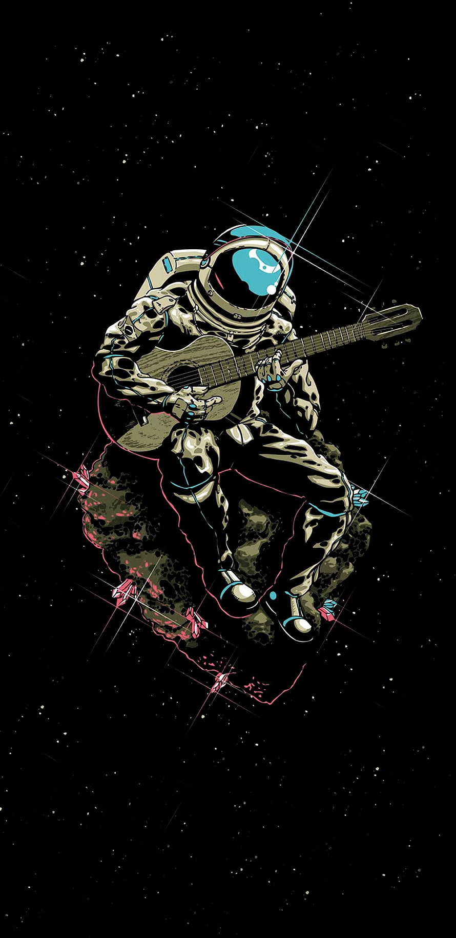 Astronaut Playing Acoustic Guitar on a Floating Asteroid in Deep Space HD phone wallpaper