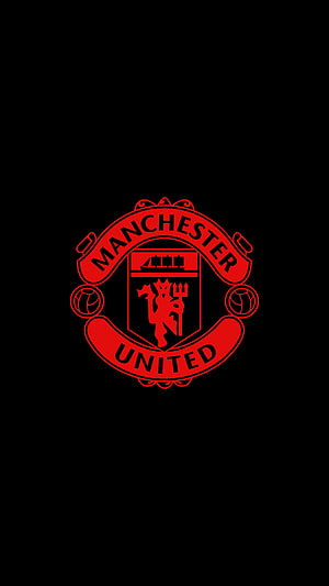 Manchester United Red Crest Logo on Black Background Minimalist Sports Emblem HD phone wallpaper