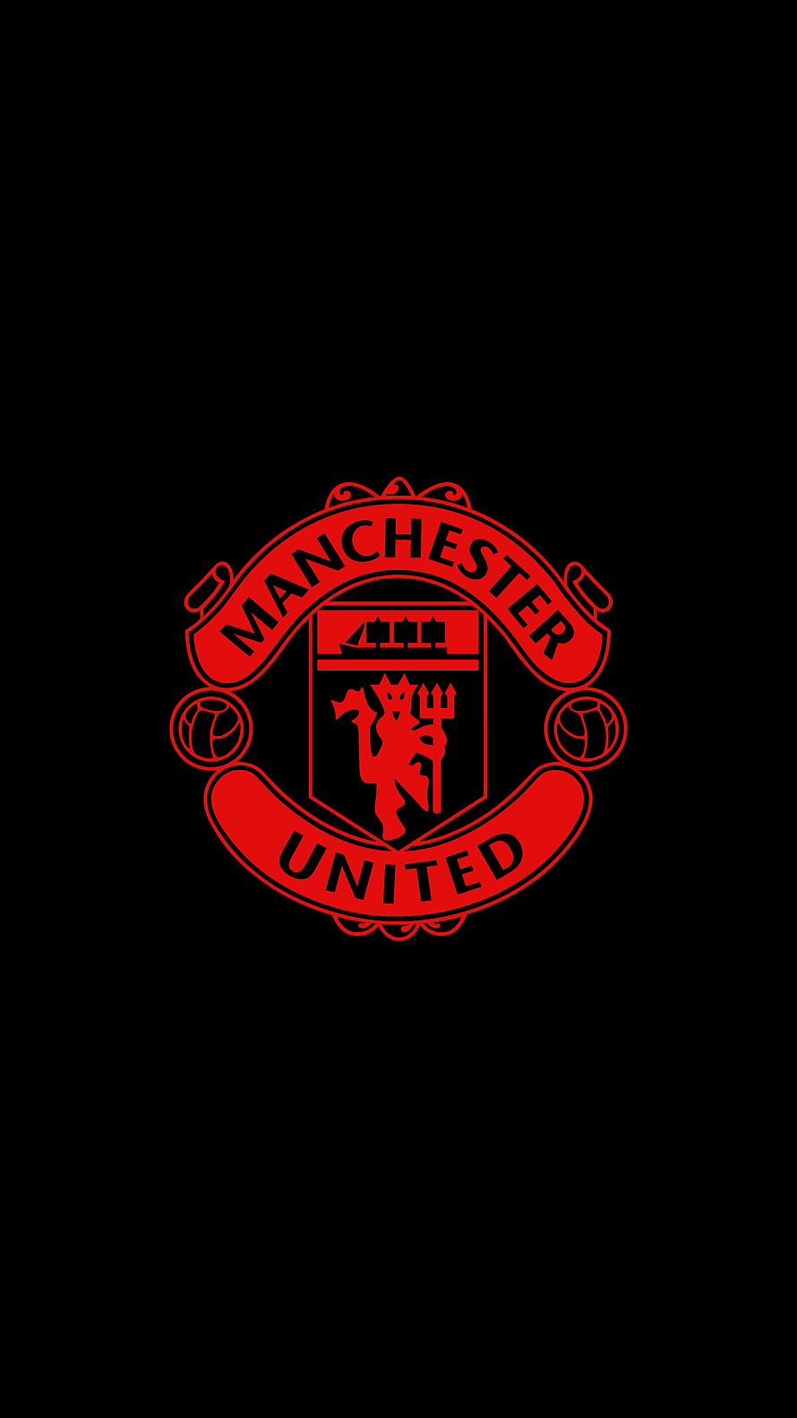 Manchester United Red Crest Logo on Black Background Minimalist Sports Emblem HD phone wallpaper