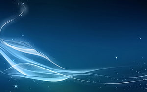 Elegant White Light Ribbons Flowing Across a Deep Blue Gradient Background with Sparkling Stars HD wallpaper